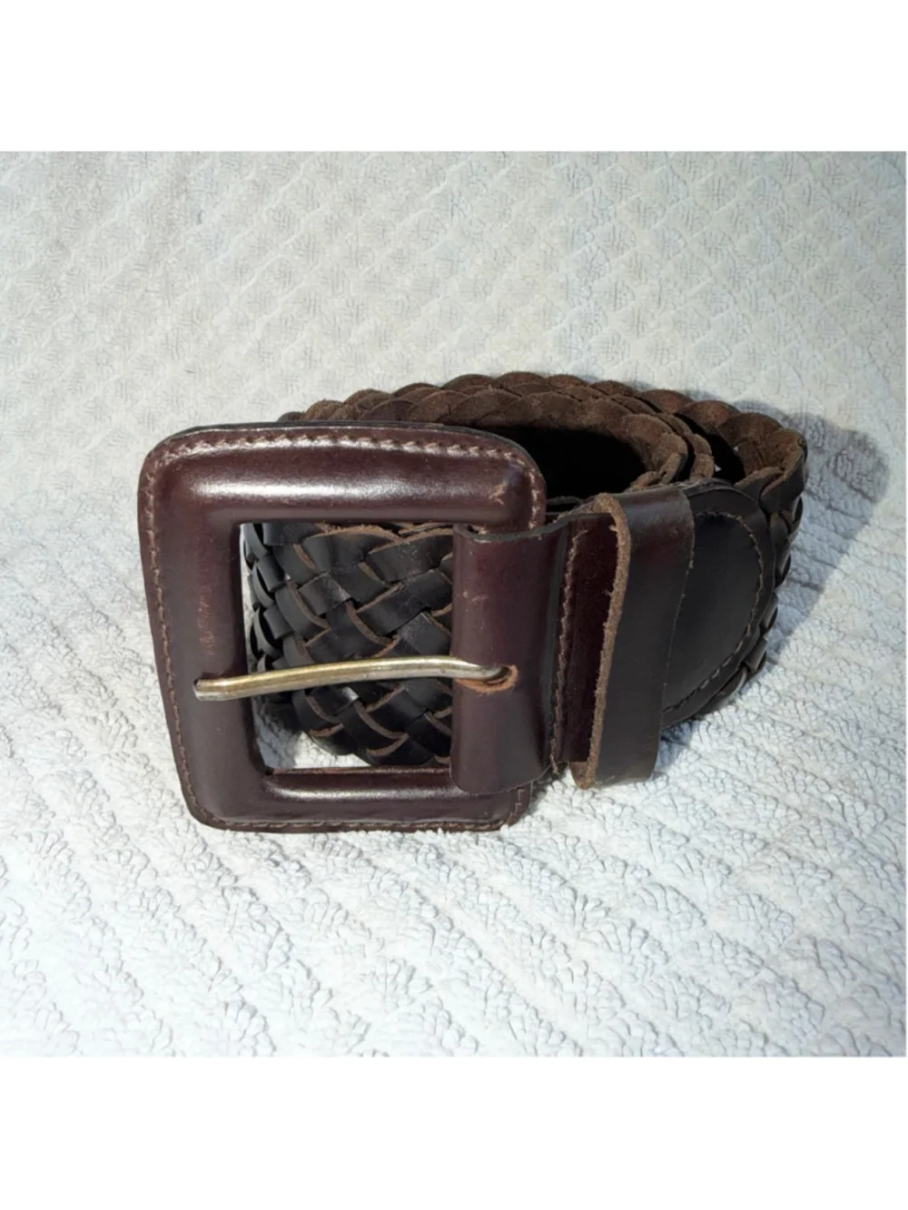 Vintage Women’s XS 100% Genuine Leather Wide Braided Belt Boho Hippie Hobo Brown